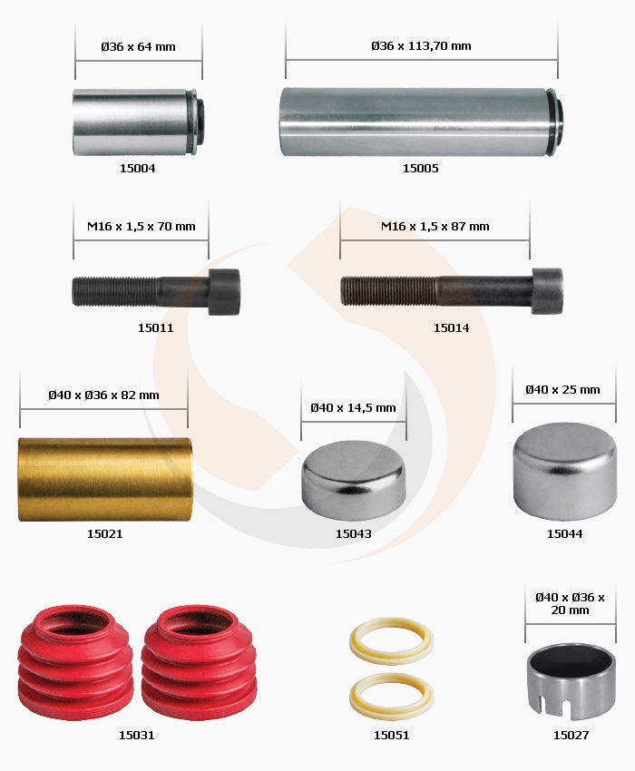 РМК СУПОРТА KNORR SK/SN 6/7 (НАПР. + ВТУЛКИ + ПИЛЬН. + БОЛТИ) (SCANIA SCHMITZ) (Арт. 10-1290) — FREENCO