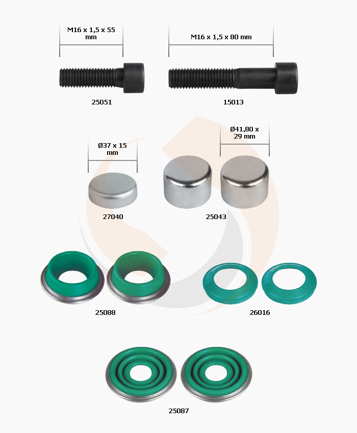 РМК СУПОРТА MERITOR DX 195 (ПИЛЬНИКИ, ЗАГЛ., БОЛТИ) (Арт. 20-195-001) — FREENCO