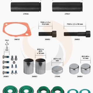 РМК СУПОРТА MERITOR DX 225 (НАПР., ВТУЛКИ, ПИЛЬН., БОЛТИ, ЗАГЛ.) (Арт. 20-225-002) — FREENCO