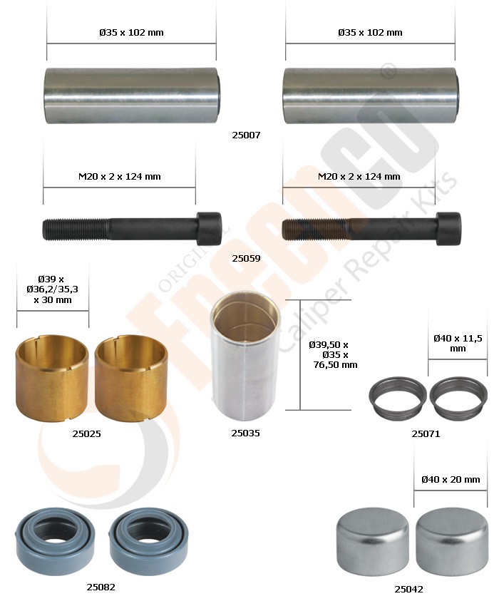 РМК СУПОРТА MERITOR D DUCO RADIAL (НАПР. + ВТУЛК. + БОЛТИ + ПИЛЬН.) (Арт. 20-2381) — FREENCO