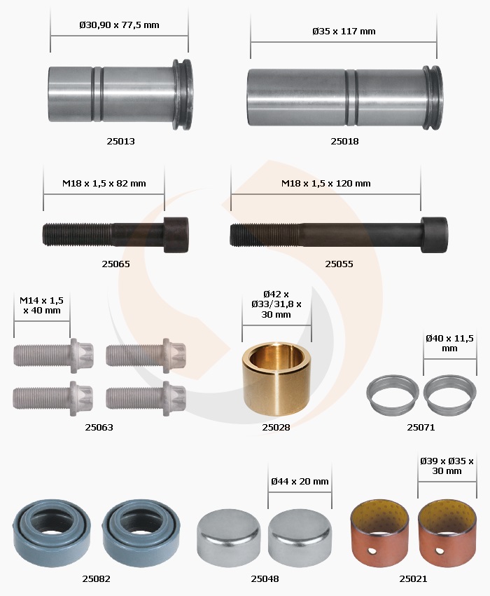 РМК СУПОРТА MERITOR ELSA195/225/EX (НАПР., ВТУЛКИ, ПИЛЬН., БОЛТИ, ЗАГЛ.) (Арт. 20-2585) — FREENCO
