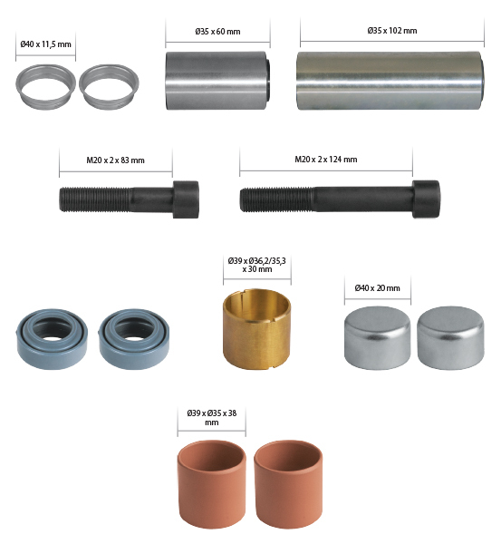 РМК СУПОРТА MERITOR B/C/D DUCO (НАПР. + ВТУЛК. + БОЛТИ + ПИЛЬН.) (Арт. 20-2586) — FREENCO