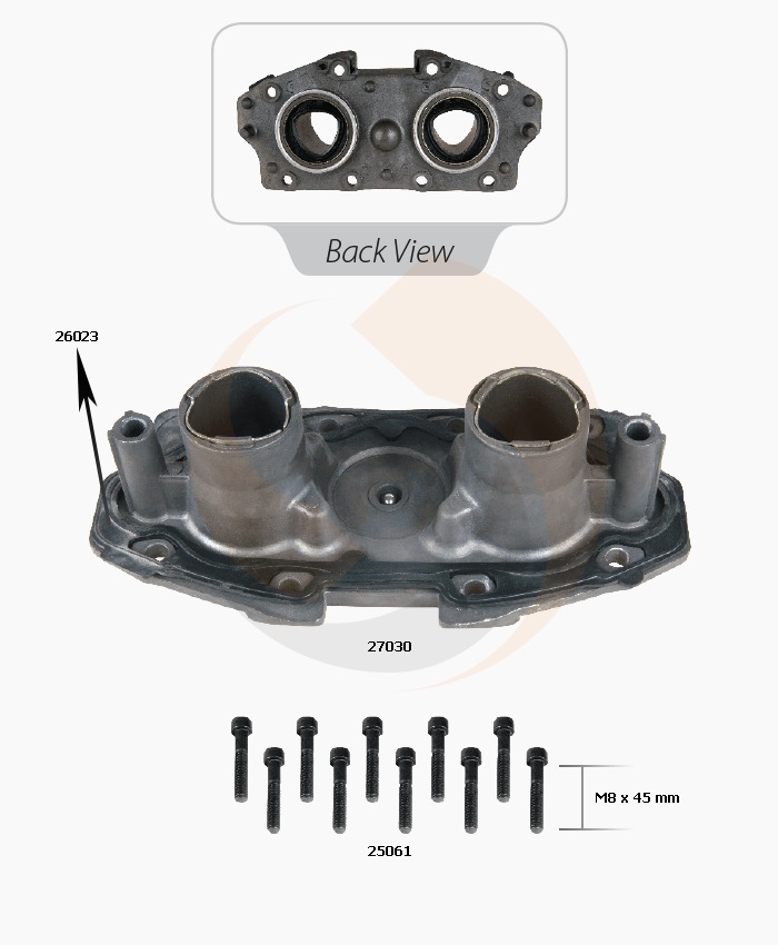 КОРПУС ПОРШНІВ АЛЮМІН. MERITOR ELSA 195/225 ( + ПРОКЛ. + БОЛТИ) (Арт. 20-2605) — FREENCO