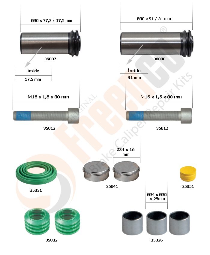 РМК СУПОРТА WABCO MAXX 17 (НАПР., ВТУЛКИ, БОЛТИ, ПИЛЬН., ЗАГЛ.) (Арт. 30-3350) — FREENCO