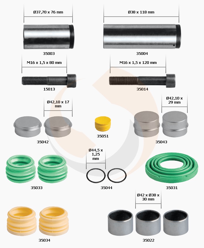 РМК СУПОРТА WABCO PAN 19-1/22-1 (НАПР., БОЛТИ, ВТУЛКИ, ПИЛЬН., ЗАГЛ.) (Арт. 30-3550) — FREENCO