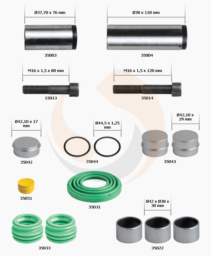 РМК СУПОРТА WABCO PAN 19-1/22-1 (НАПР., БОЛТИ, ВТУЛКИ, ПИЛЬН., ЗАГЛ.) (Арт. 30-3560) — FREENCO