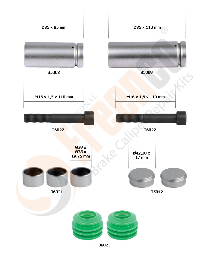 РМК СУПОРТА WABCO 1300 V-G (НАПР., БОЛТИ, ВТУЛКИ, ПИЛЬН., ЗАГЛ.) (Арт. 30-3701) — FREENCO