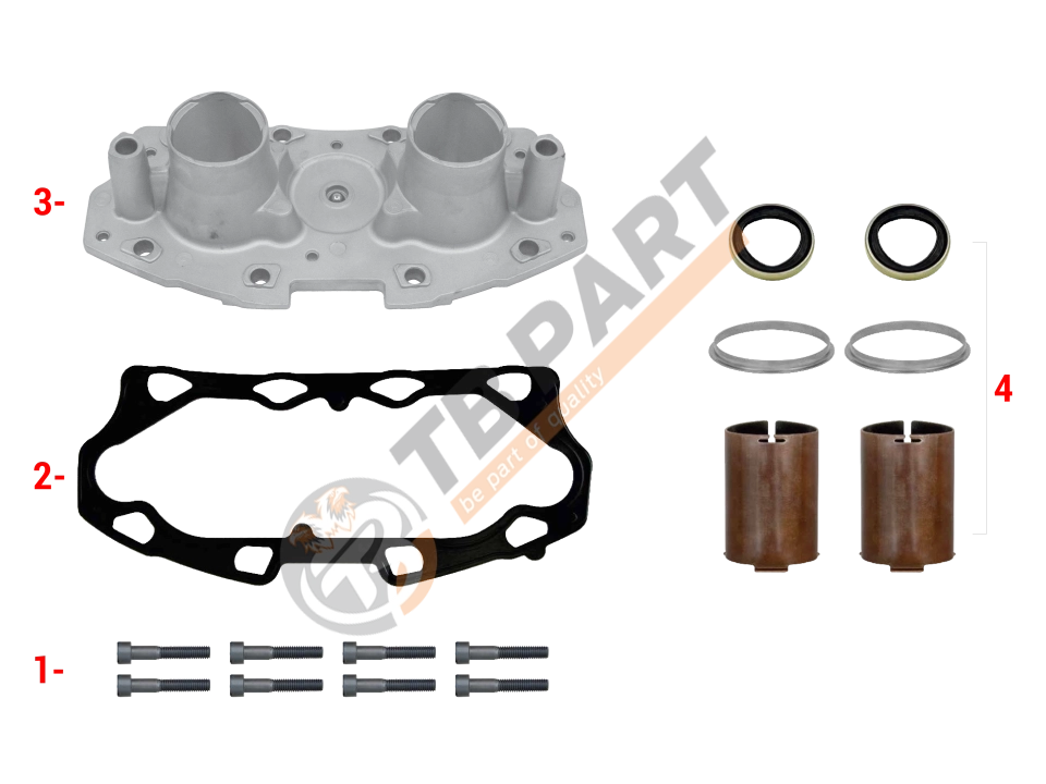 КОРПУС ПОРШНІВ АЛЮМІН. MERITOR ELSA 195/225 ( + ПРОКЛ. + БОЛТИ) (Арт. 122197) — TBPART